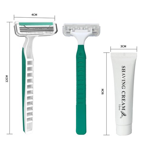 50 Pack Shave kit in Bulk 3 Blades Shave Disposable Razor with Protective Cap 12g Cream Individually Wrapped Paper Box for Hotel,Airbnb, Homeless,Shelter Camping Travel On The Go