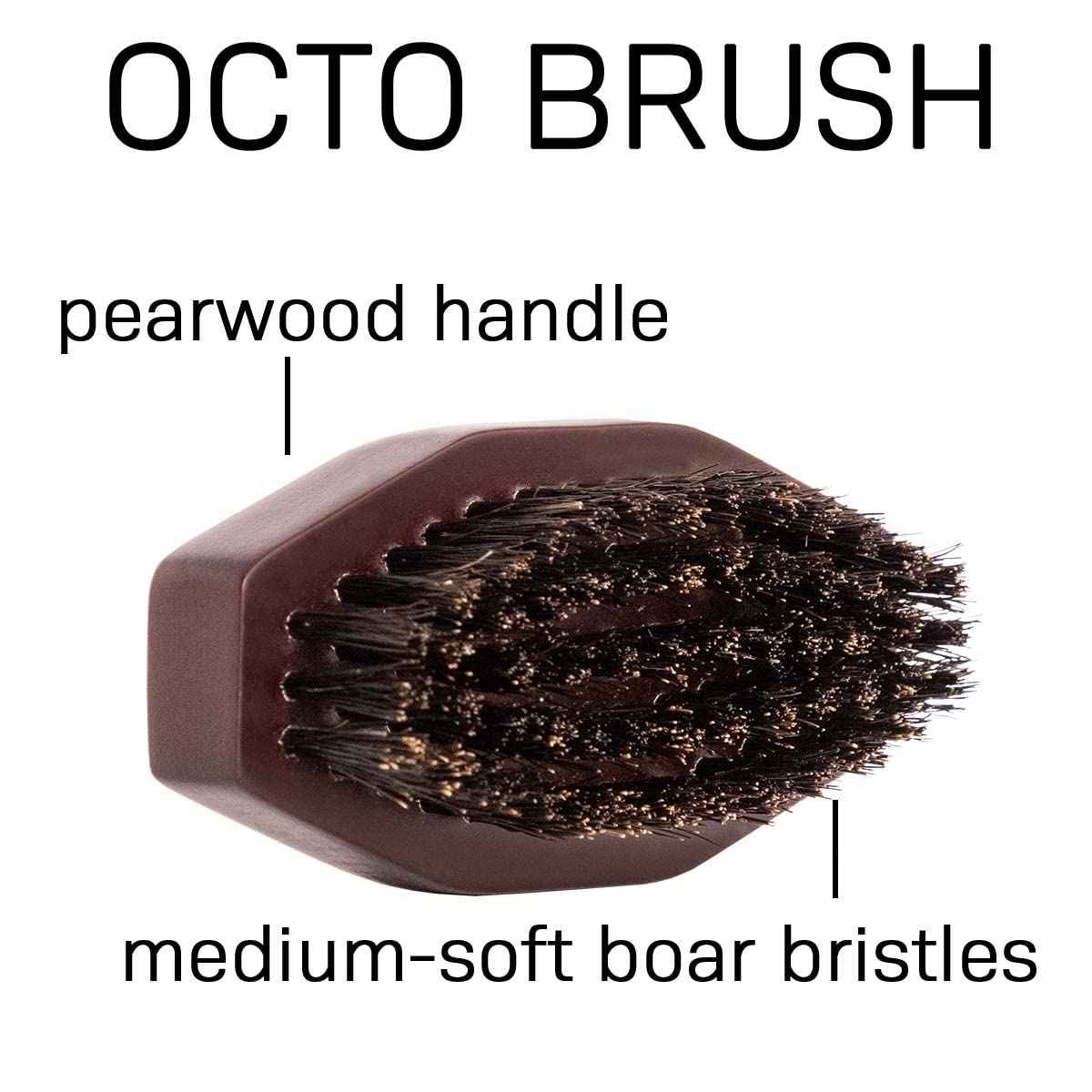 Volt Octo Beard Brush - 100% Natural Boar Bristles & Pearwood Handle - Medium Hardness - Detangles, Softens & Styles Beards – Compact Travel Size – For Short to Medium Beards