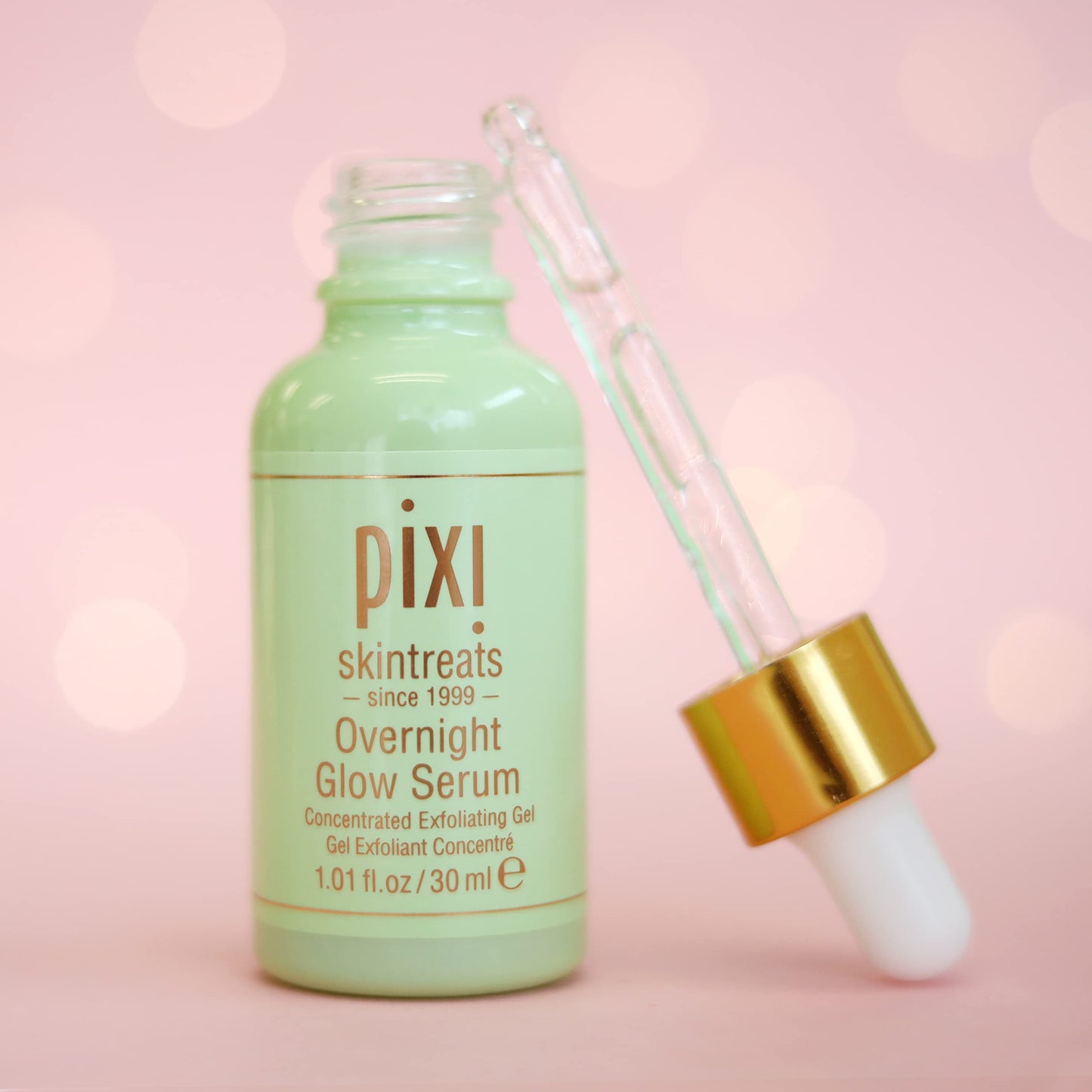 Pixi Overnight Glow Serum | Glycolic Acid Exfoliating Serum for Radiance | Helps Reduce Fine Lines & Sun Spots | With Aloe, Cucumber & Nourishing Vitamins | 1.01 fl. oz/ 30 ml