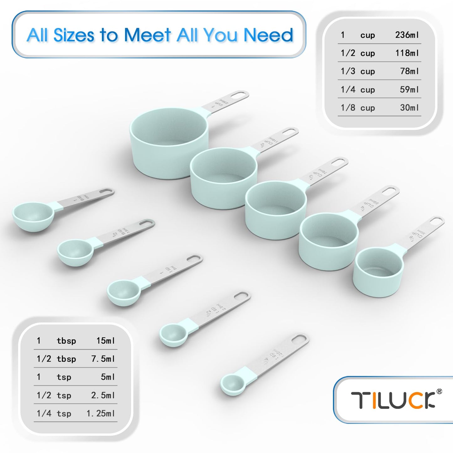 TILUCK Measuring Cups & Spoons Set, Stackable Cups and Spoons, Nesting Measure Cups with Stainless Steel Handle, Kitchen Gadgets for Cooking & Baking (Green)