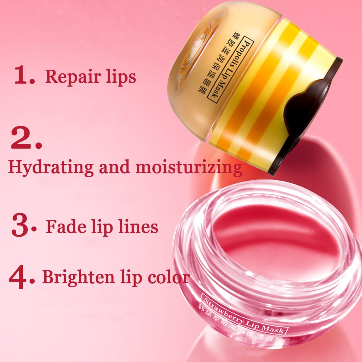 WFWJ 2 Pcs Lip Balm Honey Pot,Honey & Strawberry Lip Mask Propolis Moisturizing Lip Balm with Stick,Prevention Dry and Cracked Lip Scrubs,Exfoliator Lip Wrinkle Skin Care Products