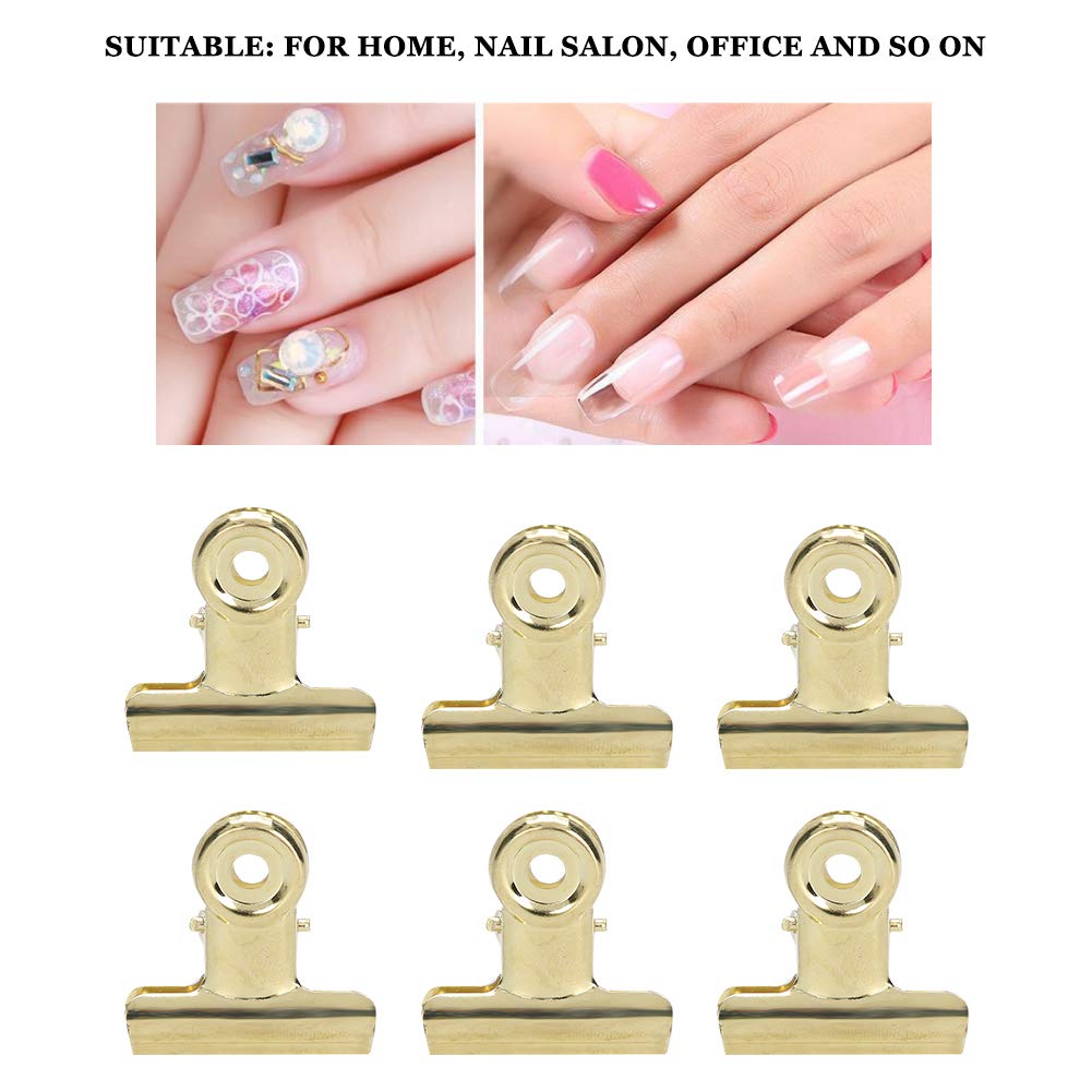 12 pieces C Curve Nail Extension Clips Nail Pinching Clips, Chip Clips Bag Clips Food Clips, Plastic Bulldog Clips Multi-function Nail Art Accessories for Shops, Office and Home Kitchen(Golden)