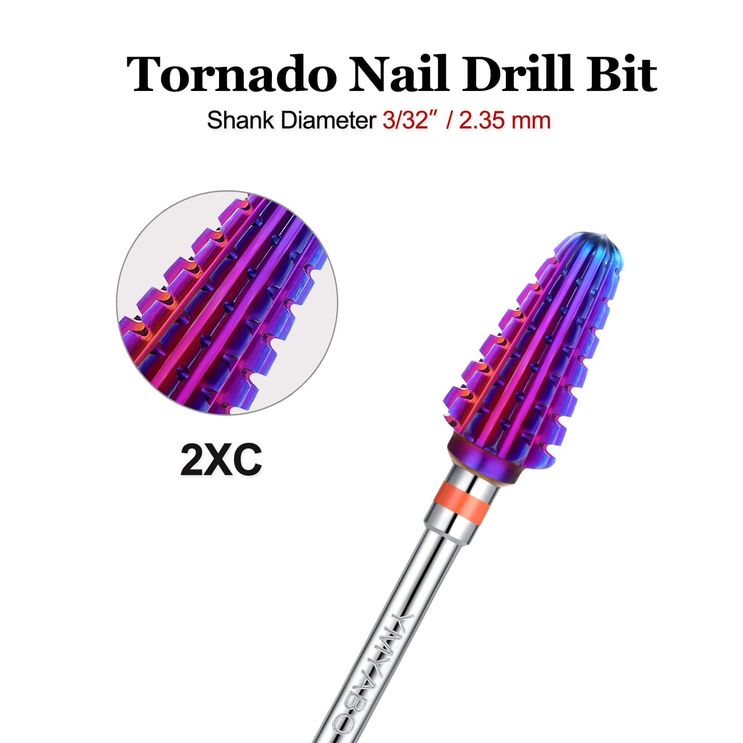 YMYABO Nail Drill Bit,Professional 3/32" Purple Tornado Carbide Tungsten Multifunction Bits， Fast Remove for Hard Gel and Acrylic, Manicure Pedicure Cuticle Nail Polishing Tool-2XC