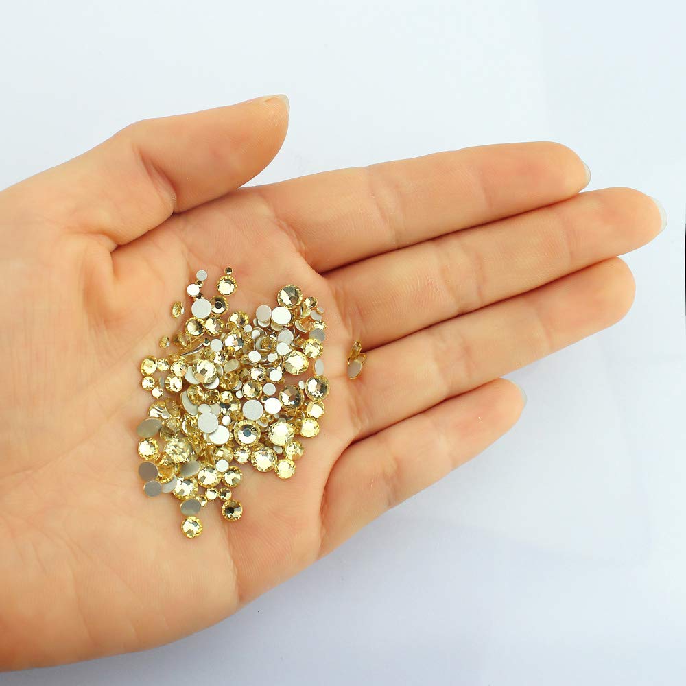 LolliBeads Resin Crystal Round Nail Art Mixed Flat Backs Acrylic Rhinestones Gems,Mix Size 1.5-5 mm, Color Jonquil (1200Pcs)