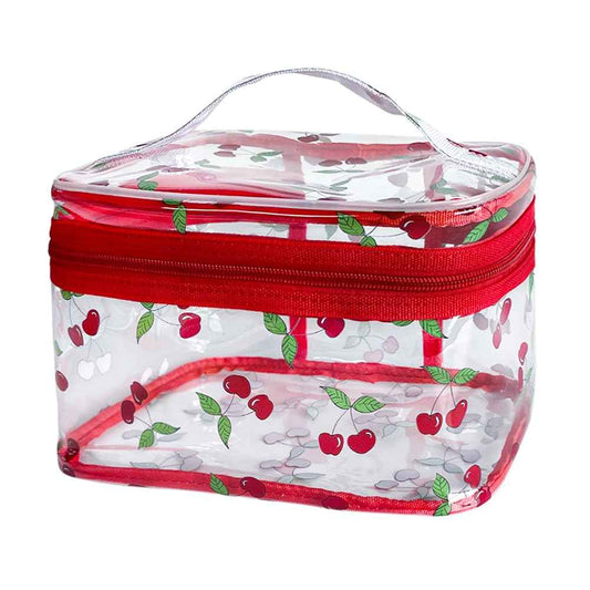 TotePrint Cherry Clear Cosmetic Bag Transprent Clear Makeup Bag Travel Pouch with Handle-Durable PVC Material,Versatile,Zipper Design for Smooth Sliding-Ideal for Makeup,Travel Essentials (Cherry)
