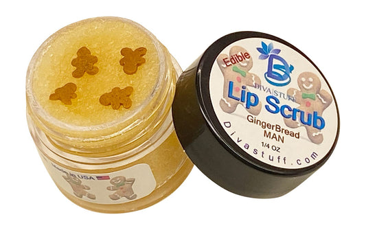 Diva Stuff Ultra Hydrating Lip Scrub for Soft Lips, Gentle Exfoliation, Moisturizer & Conditioner, ¼ oz - Made in the USA (Gingerbread Man)