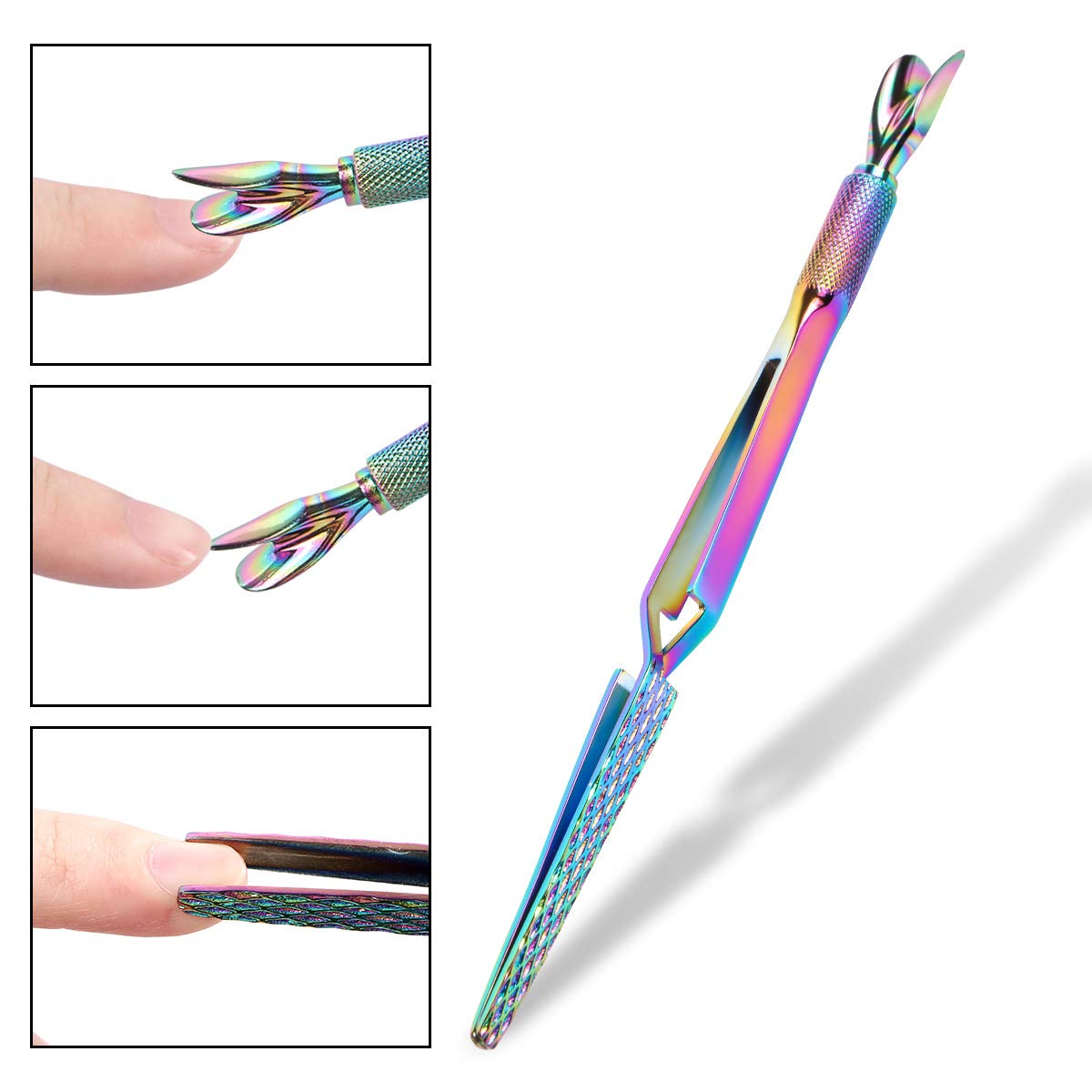 Colorful Stainless Steel Nail Art Tools Pinching Cuticle Pusher and Cuticle Cutter Nipper - Multifunction False Nail Cutter Shaping Tweezers Manicure Tools