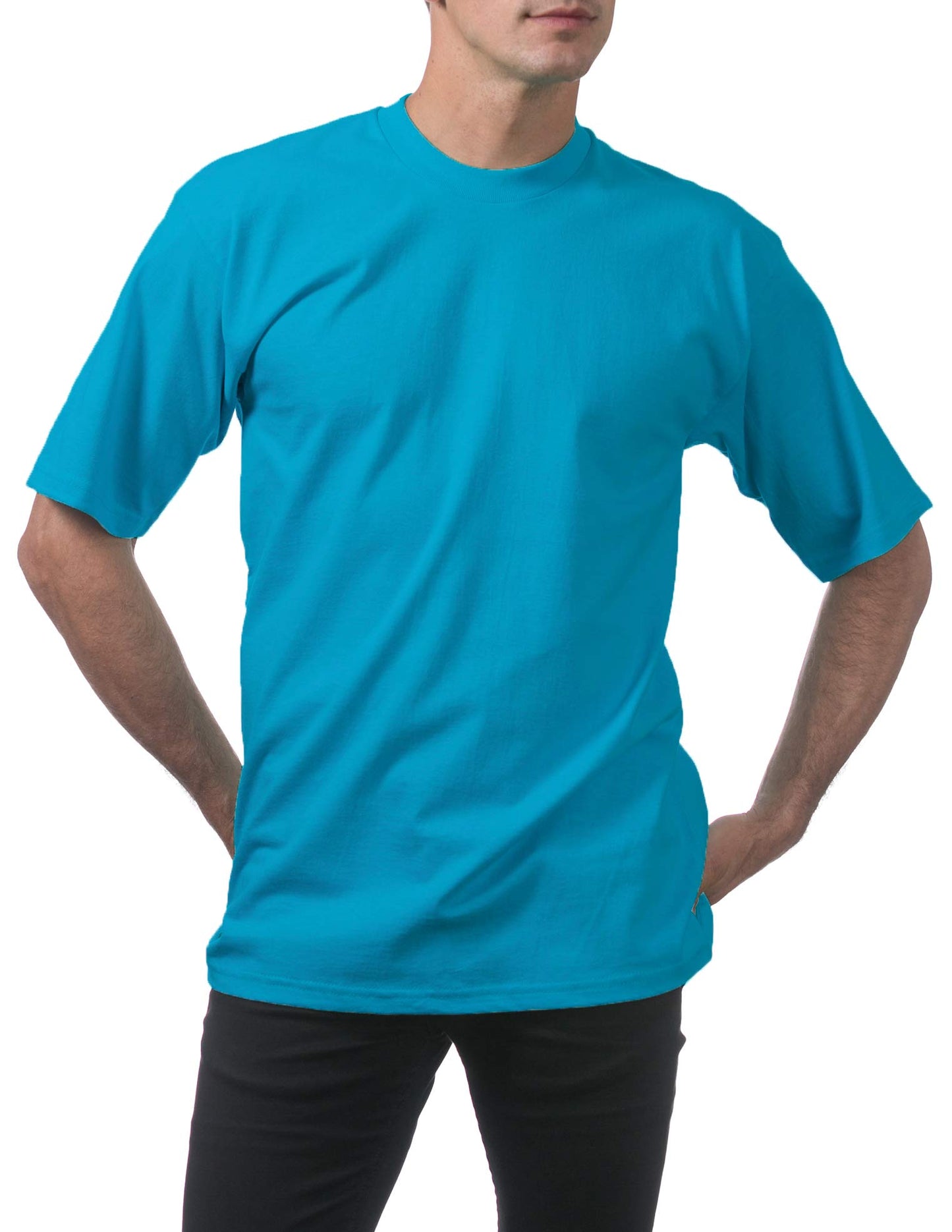 Pro Club Men's Heavyweight Cotton Short Sleeve Crew Neck T-Shirt, Turquoise, Small