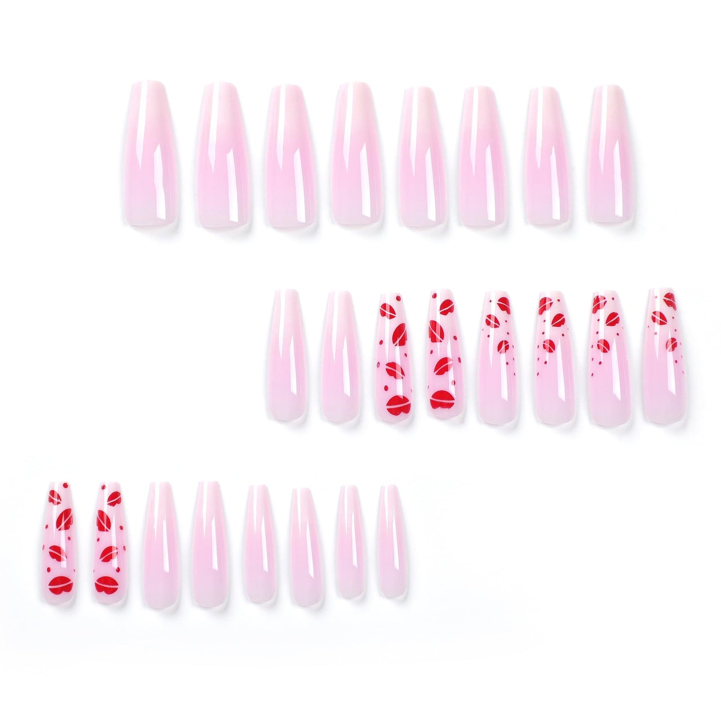 RTKHFZE Press on Nails Long, Coffin Fake Nails Pink Full Cover Acrylic Nails with Nude White Gradient and Lips Designs False Nails Stick on Nails with Glue Gift for Women and Girls Manicure