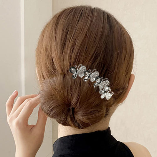 Xerling Rhinestone Vintage Hair Comb for Brides Butterfly Crystal Bridal Hair Side Comb Decorative Hair Accessories for Women Hair Piece Jewelry for Wedding (Gray)