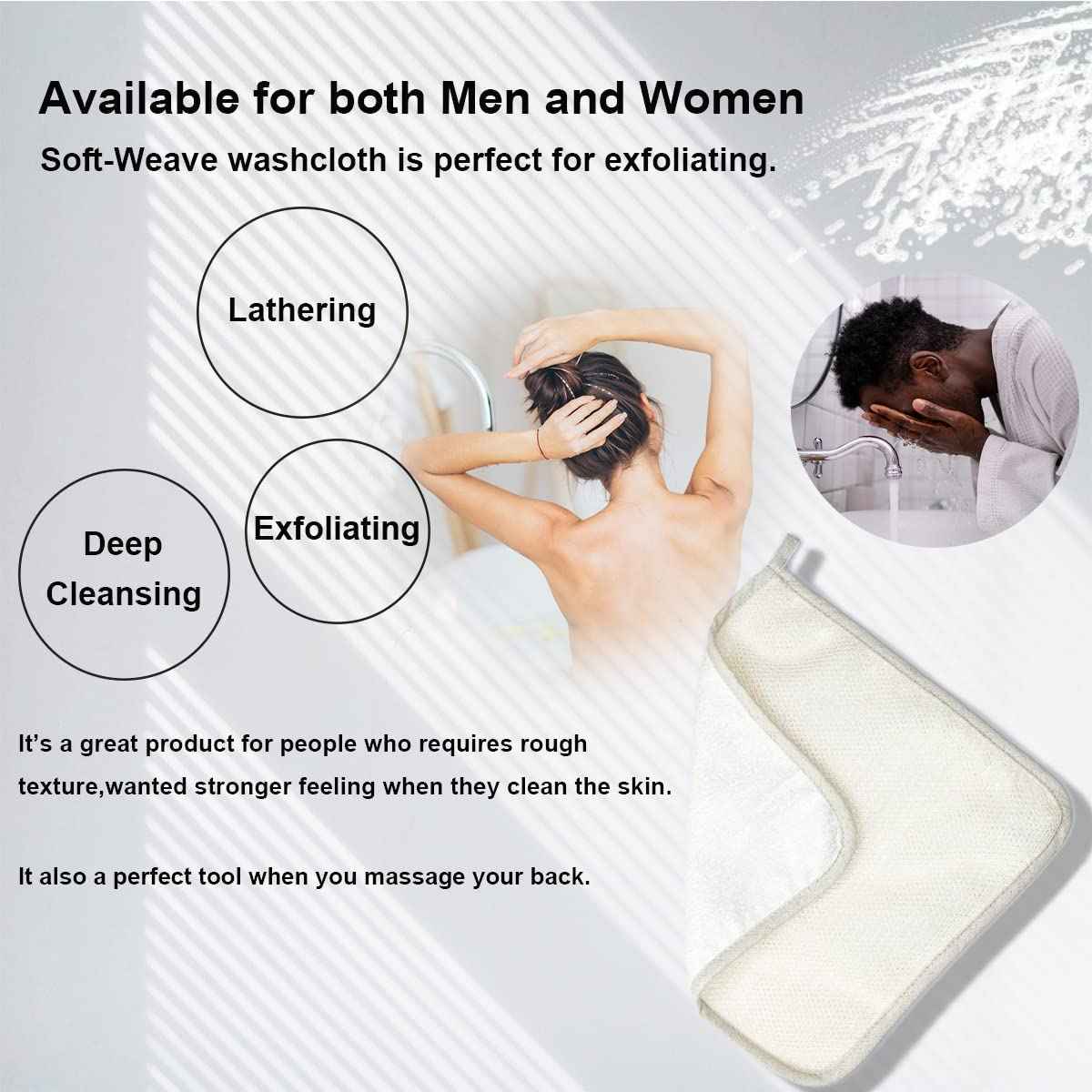 PPHAO BASIC - Large XL Soft Weave Cotton Washcloths - Exfoliating Scrubbers for Face & Body - 6 Pack