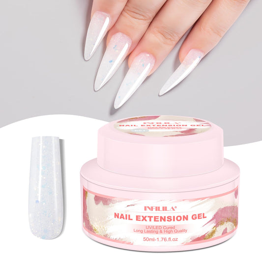 NXJ INFILILA Poly Nail Gel Builder Gel for Nails, 50ml Milky White Poly Nail Gel Colors, Hema-Free Glitter Poly Nail Gel, Nail Extension Gel Professional Salon UV/LED Nail Lamp Required