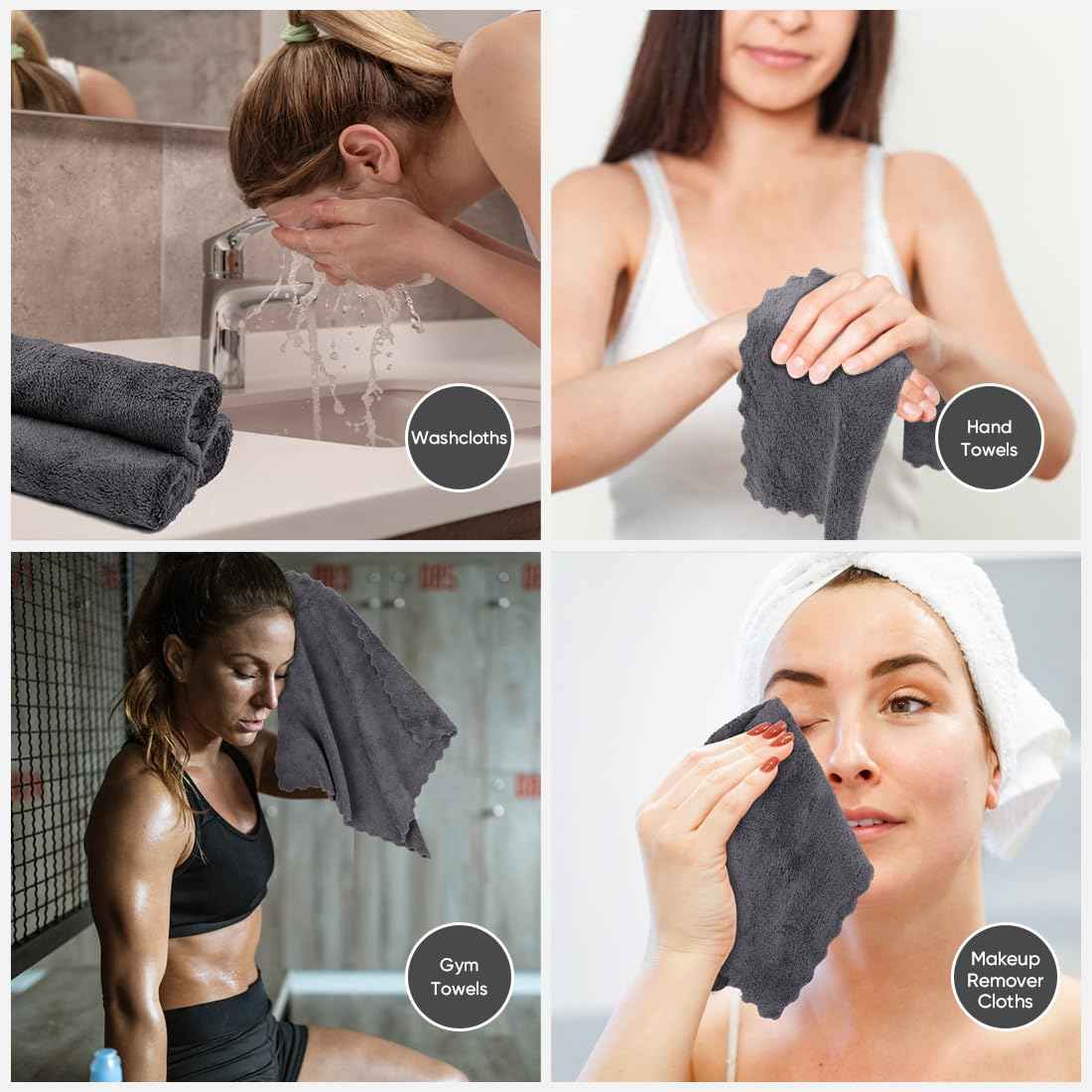 Orighty Washcloths 96 Pack, Ultra Soft Face Cloths 12 x 12 inch, Absorbent & Quick Drying Coral Velvet Washcloth Bulk, Multi-Purpose Face Cloth for Household, Cleansing and Sport (Grey)