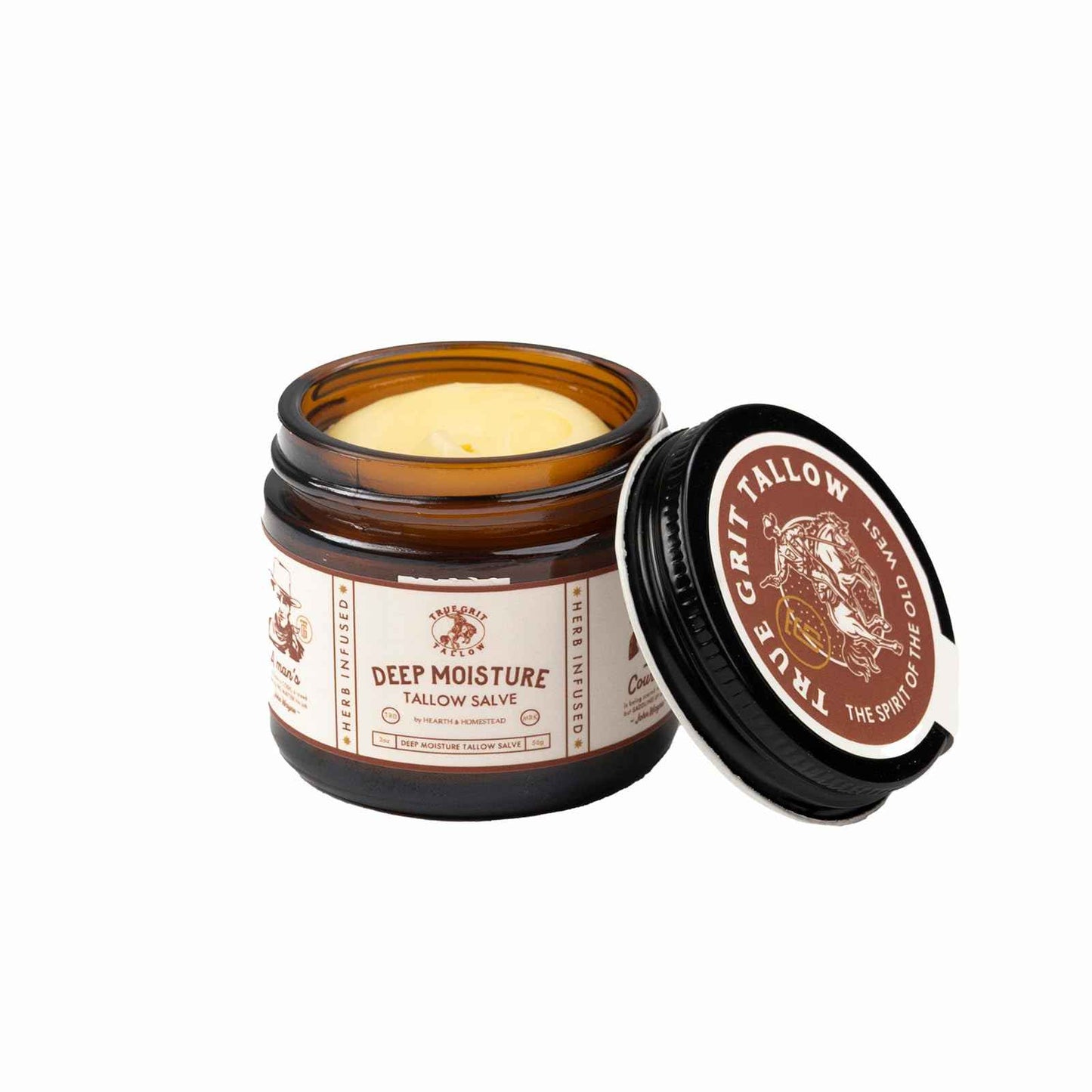 True Grit Tallow John Wayne Inspired Deep Moisture Tallow Salve – Herb-Infused Unscented – Essential Oil-Free Soothing Balm for Sensitive Skin – 2 oz