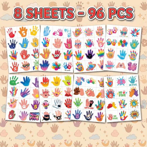 96 PCS Hi Five Temporary Tattoos for Kids | Waterproof