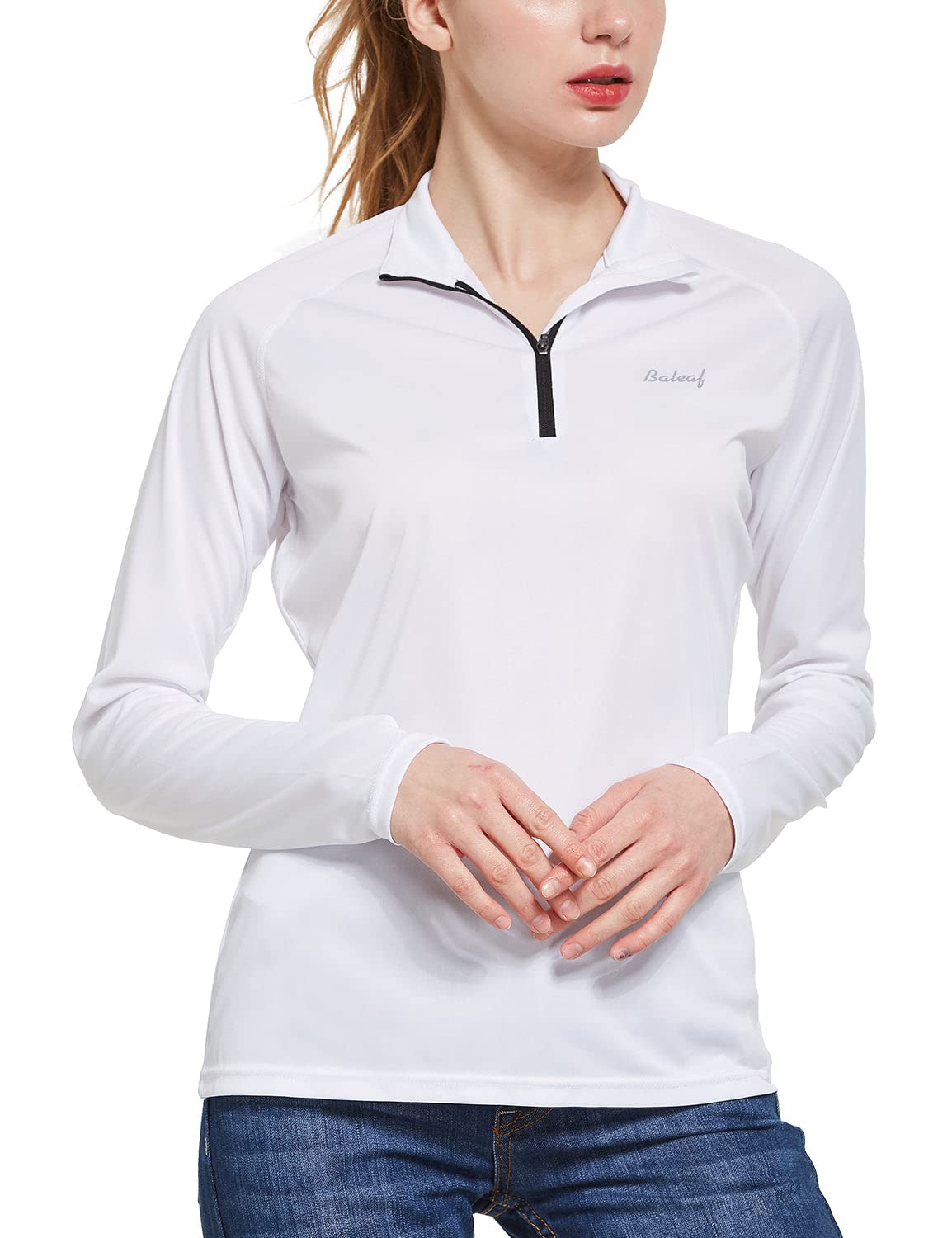 BALEAF Women's Sun Shirts 1/4 Zip Pullover UPF50+ UV Protection Lightweight Quick Dry Golf Hiking Running Workout Tops White Size S