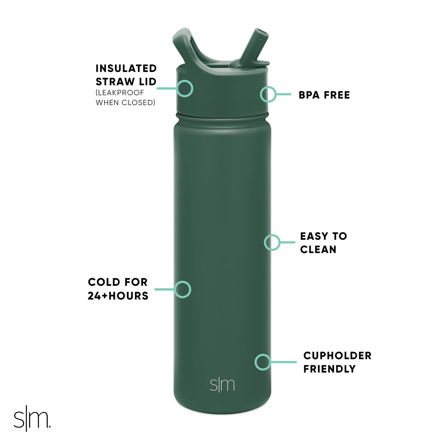 Simple Modern Water Bottle with Straw Lid Vacuum Insulated Stainless Steel Metal Thermos | Reusable Leak Proof BPA-Free Flask for Gym, Travel, Sports | Summit Collection | 22oz, Glamping Forest