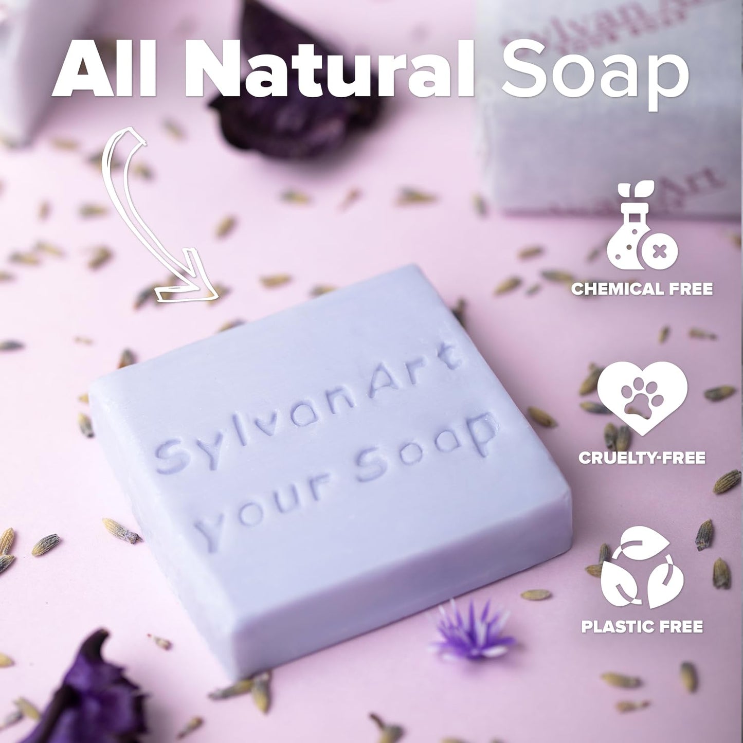 Sylvan Art LAVENDER Soap Bar, 100% Natural, Pure Softness with a Calming Scent, Made with Pure Essential Oils, Chemical free - 5.5 oz