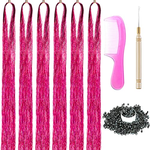 43 Inch Hair Tinsel Kit - 1200 Strands Heat Resistant Glitter Extensions