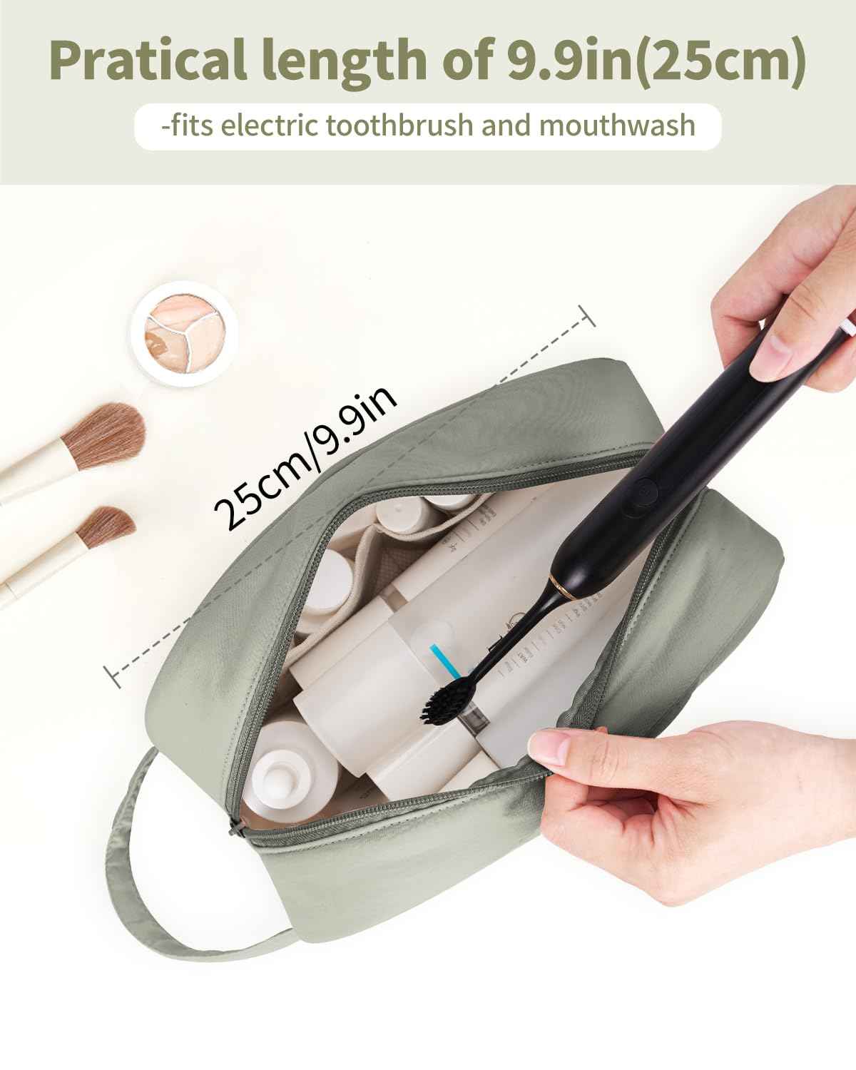 Narwey Travel Toiletry Bag for Traveling Women Travel Bag for Toiletries, Quilted Makeup Bag Cosmetic Make up Bags Medicine Bag for Girls (Sage Green)