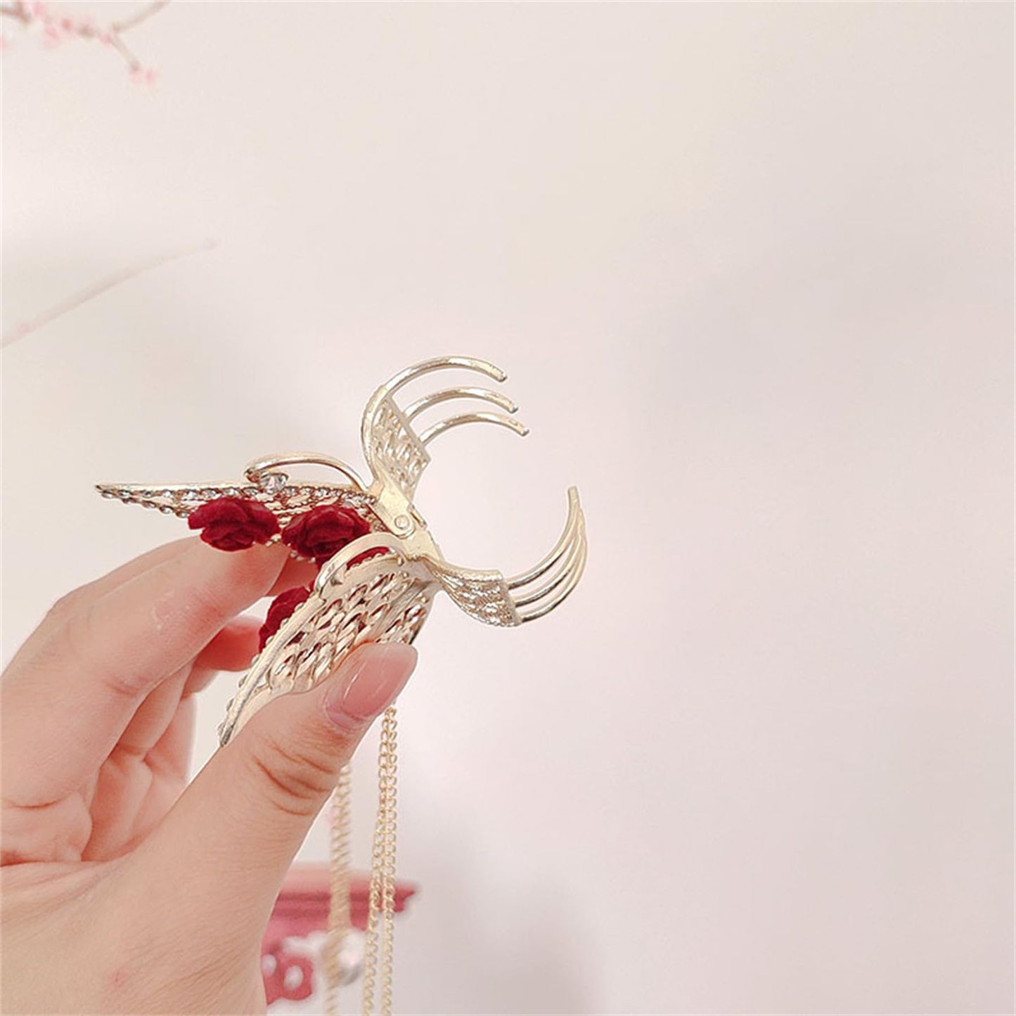 Butterfly Hair Claw Clips Hair Flower Hair Barrettes Fluttering Tassel Hair Accessories Set for Women and Girls (Pack of 2)-041