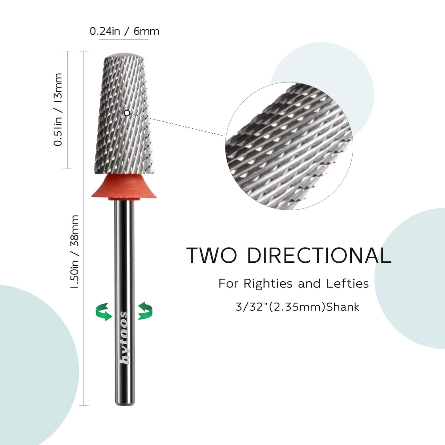 HYTOOS Safety Tapered Nail Drill Bits,4Pcs Uncoated Rounded Top Carbide Nail Bits, 3/32 Two-way Rotate, Manicure Art Accessories Gel Remover (XF,F,M,4XC)