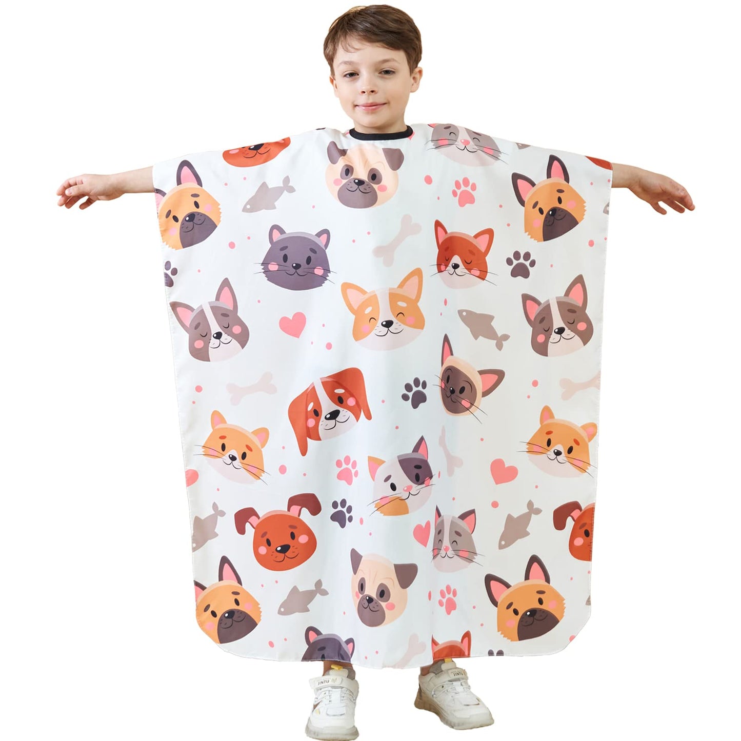 Iusmnur Barber Cape for Kids, Professional Hair Salon Cape with Adjustable Neck Strap, Shampoo Hair Cutting Cape for Salon and Home - 51 x 36 inches (Cartoon Dog & Cat Pattern)