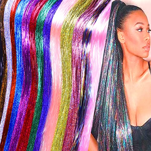 43 Inch Hair Tinsel Kit - 1200 Strands Heat Resistant Glitter Extensions