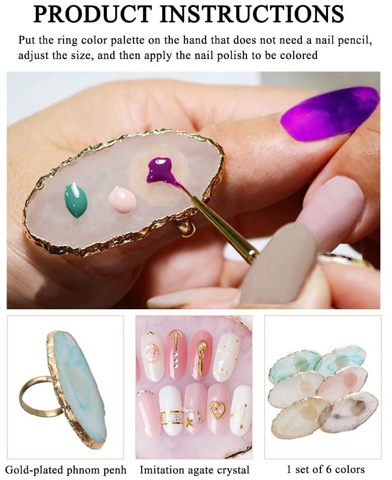 Adjustable Mini Manicure Ring Palette - 6 Pc Nail Art Set