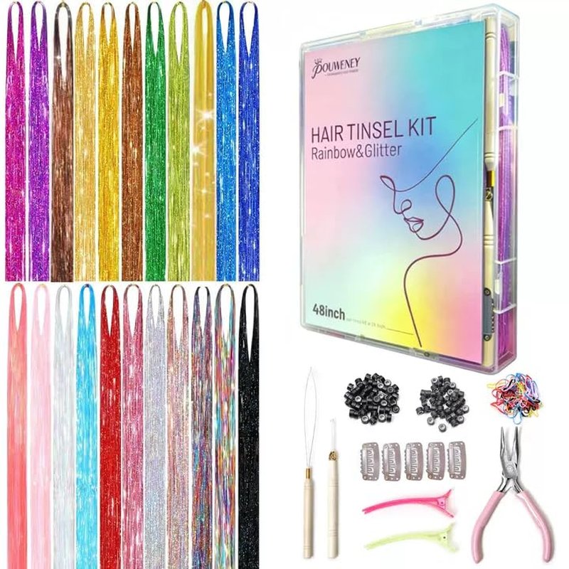 Hair Tinsel Kit - 22 Colors Heat-Resistant Glitter Extensions