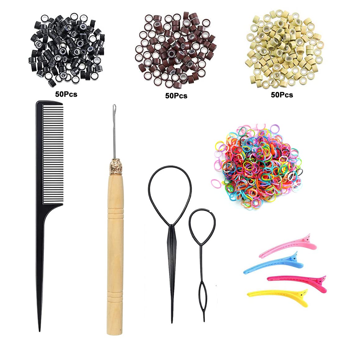 USHUIUS Hair Tinsel Kit With Tools Black Tinsel Hair Extensions 6Pcs 1200 Strands Fairy Hair Tinsel Heat Resistant Glitter Hair Extensions Sparkling Shiny Hair Tensile for Women Girls Kid (Black 6Pcs)