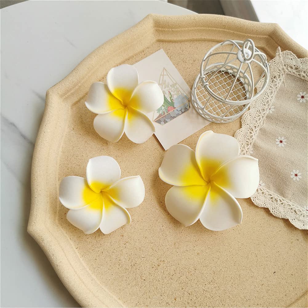 12PCS Women's Grils Hawaiian Plumeria Flower Hair Clips Wedding Bridal Decoration Hairpin Barrette Hair Accessories For Party Beach Holiday (yellow)