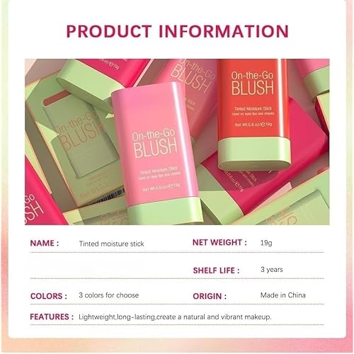 Lovelycat On-the-Go Makeup Blush Stick Tinted Moisture Stick, Shadow Lips Cheek Blusher Creamy Long Lasting Natural Nude for All Skin Natural Waterproof, Long Lasting(3PC)