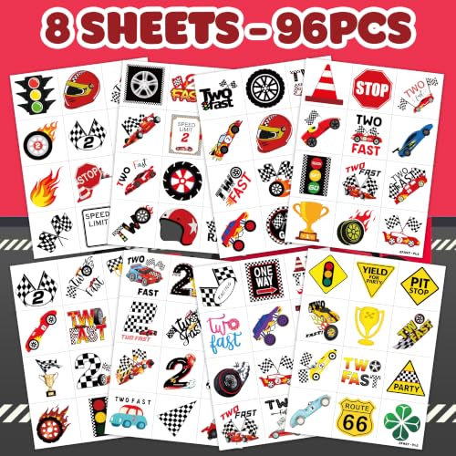 96 PCS Race Car Temporary Tattoos for Kids 2nd Birthday Party