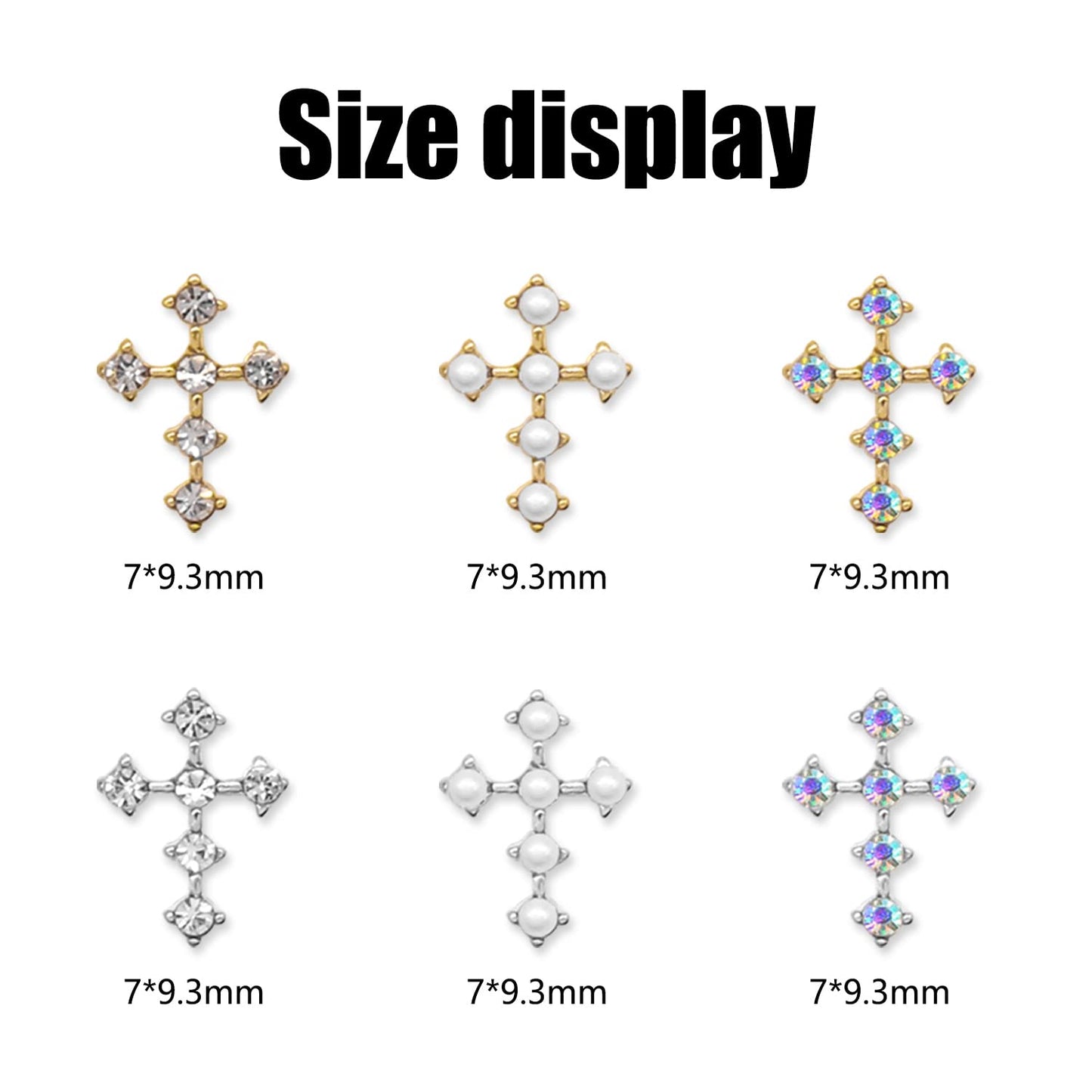 DANNEASY 30pcs Cross Nail Charms 3D Gold Silver Nail Jewels AB Nail Rhinestones Cross Charms for Nails Design Metallic Nail Art Decoration for Acrylic Nails DIY Craft Nail Accessories