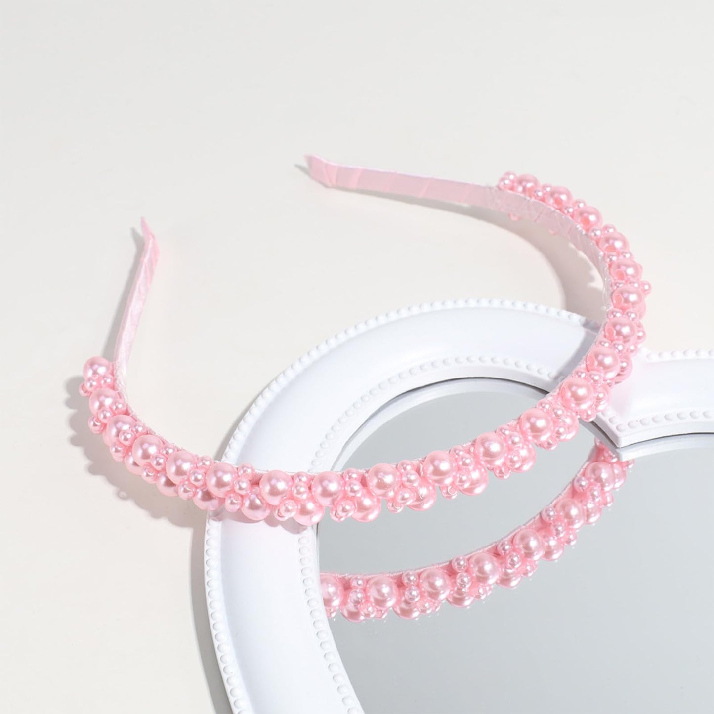 DIUEWOW Fashion Pearl Headbands for Women - Pink Cute Faux Pearl Beads Head Band, Bridal Hair Hoop for Party and Wedding