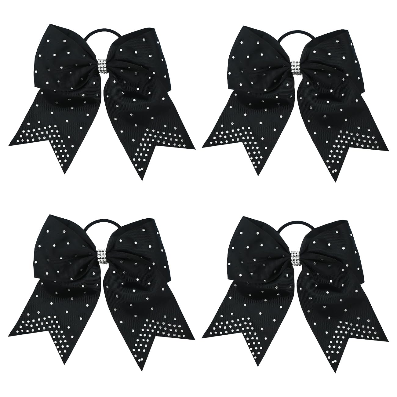 4 PCS 8" Rhinestones Cheer Bows Black Large Glitter Cheer Hair Bows for Girls Cheerleaders Sparkly Hair Bows with Elastic Hair Ties Accessories for Teens Girls Woman