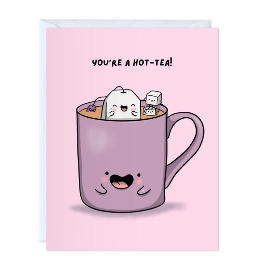 Tea Anniversary Birthday Card for Her Him/Funny Birthday Card for Boyfriend Girlfriend/Husband Wife/Handmade Greeting Card (You're a Hot-Tea!)