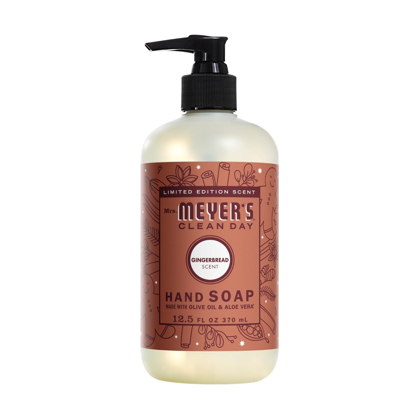 Mrs. MEYER'S Clean Day Liquid Hand Soap 6 Pack Variety, Gingerbread, Iowa Pine, Peppermint, Lavender, Lemon Verbena, Basil, 12.5 OZ Each, 1 CT