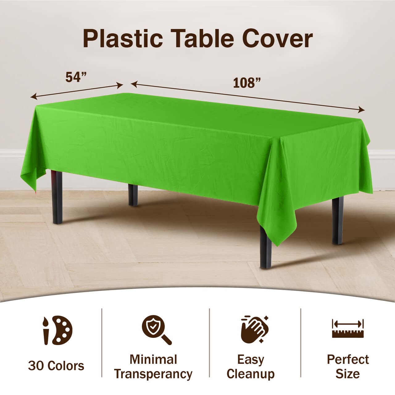 Exquisite 12-Pack Premium Plastic Tablecloth 54in. x 108in. Rectangle Table Cover - Lime Green