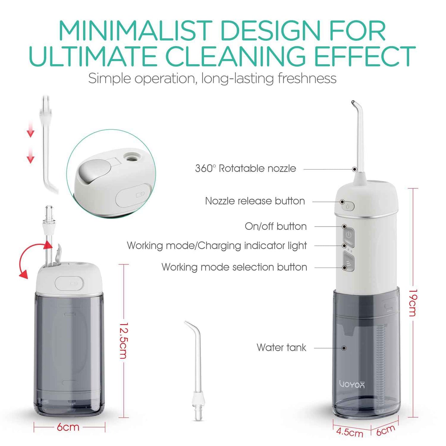 VOYOR-HEALTH Portable Water Flosser Cordless, Mini Travel Oral Irrigator with Telescopic Water Tank, IPX7 Waterproof Water Dental Flosser for Teeth Cleaning Braces & Dental Care WF510 (Silver)