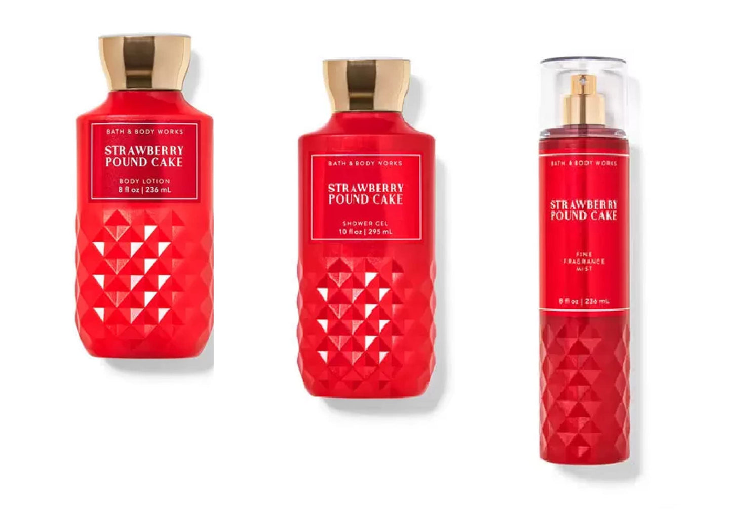 Bath and Body Works - Strawberry Pound Cake - Daily Trio – Fall 2020 - Shower Gel, Fragrance Mist & Body Lotion