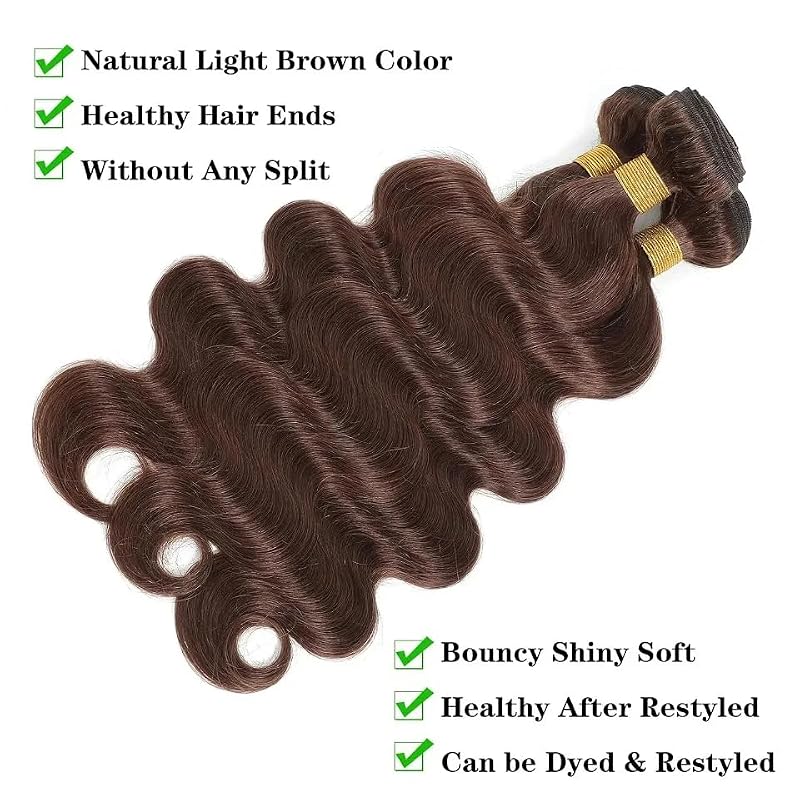 #4 Brown Body Wave Human Hair Bundle 3 Bundles 12A Virgin