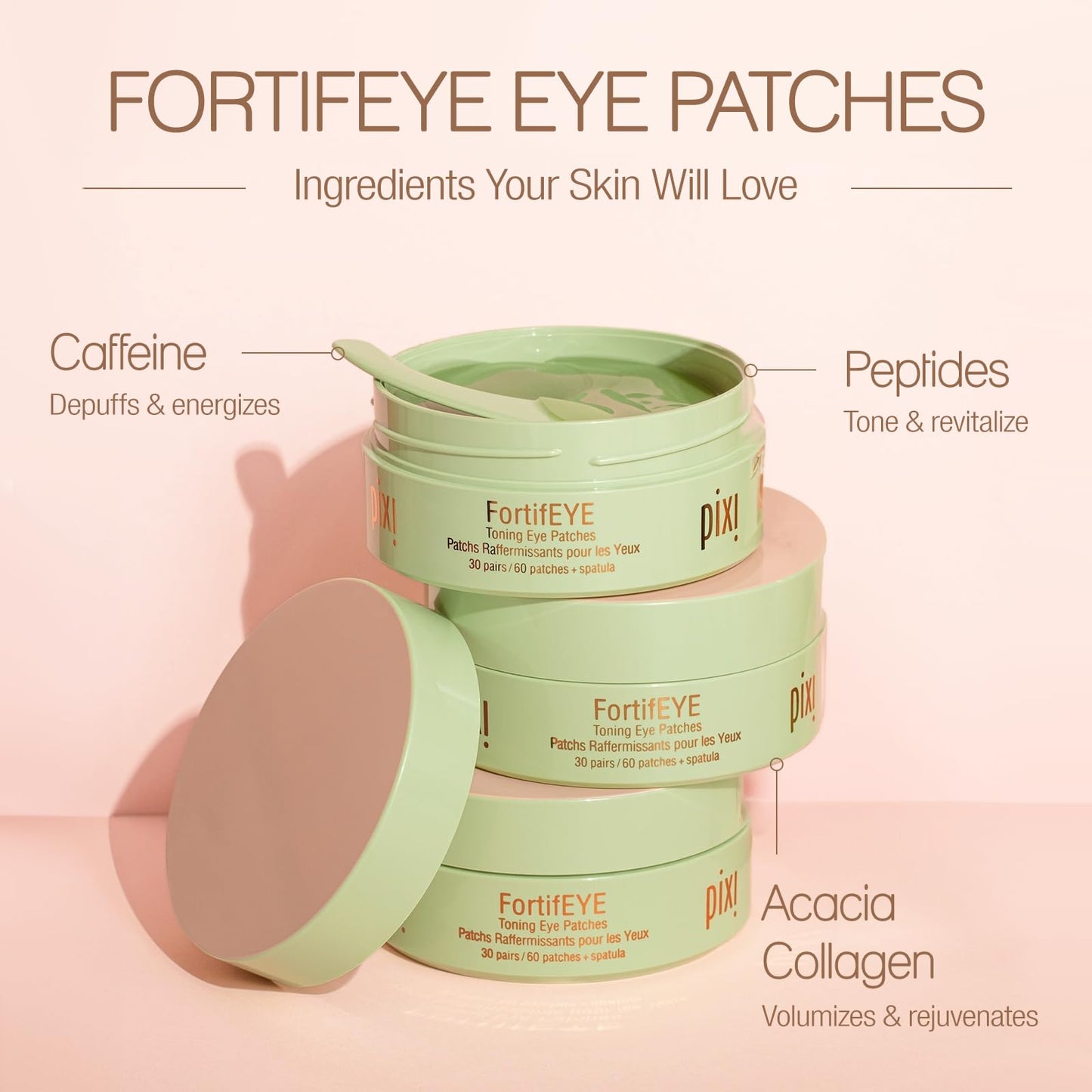 Pixi FortifEYE Firming Hydrogel Under-Eye Patches | Collagen Eye Patches For Under Eyes | Energize & Tone Eye Area | 30 Pairs / 60 Patches