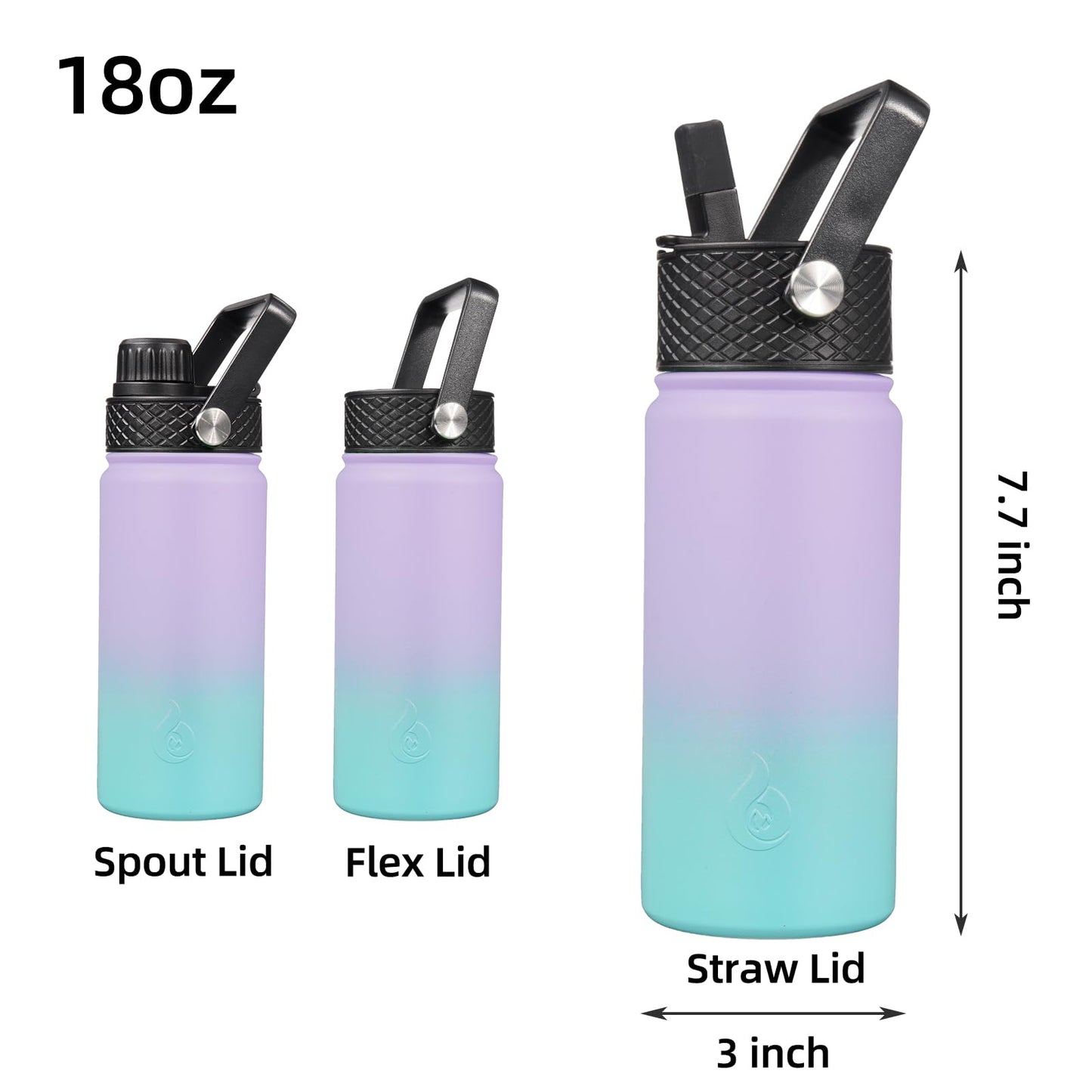 BJPKPK Insulated Water Bottles with Straw Lid, 18oz Stainless Steel Metal Water Bottle, Cold & Hot Water Bottle with 3 Lids, Leak Proof BPA Free Travel Cup, Wide Mouth Flasks, Thermos -Oasis