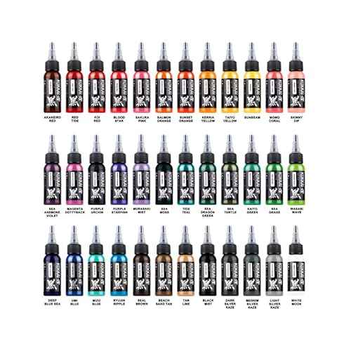 Tattoo Ink, Premium Quality, Precision Medium Viscosity, Rich Hue, Quick Healing, Acrylic-Free, Water-Based, Ready-to-Use Ink for Precision Tattooing (36 Color Pack, 0.5 oz)