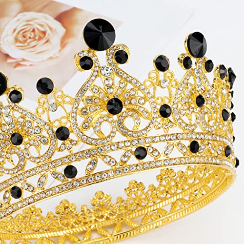 Aprince Gold Black Round Crystal Tiaras and Crowns for Women, Tiaras for Girls Rhinestones Wedding Headband Tiara for Women The Crowns for Women Birthday Crowns Queen Crown Hair Accessories