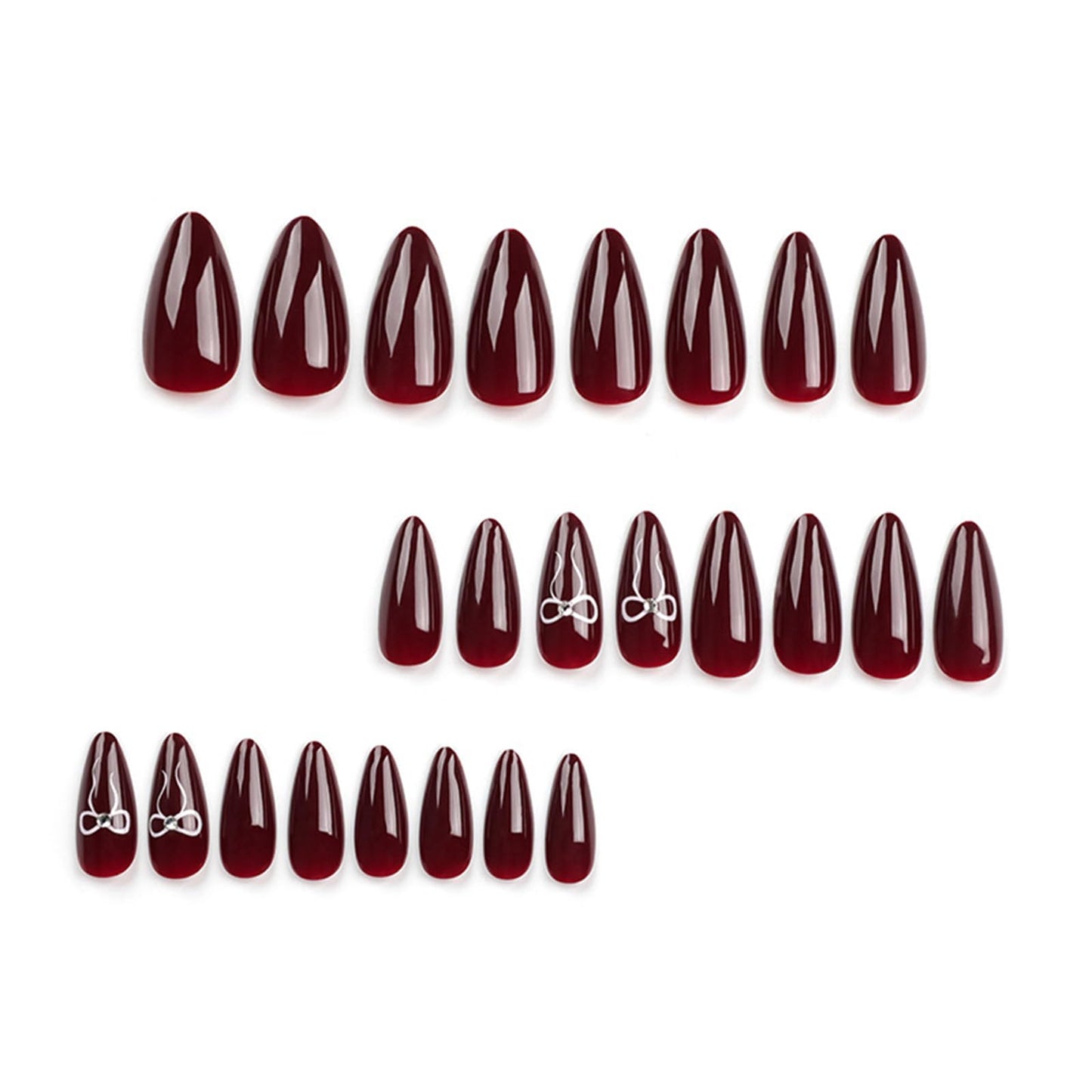 Burgundy Press on Nails Medium Almond - UCCASA Winter Almond Fake Nails Press ons Solid Color with Bow Design Full Cover False Nails Glue on Nails Stick on Nails Artificial Acrylic Nail Art Kit 24 Pcs