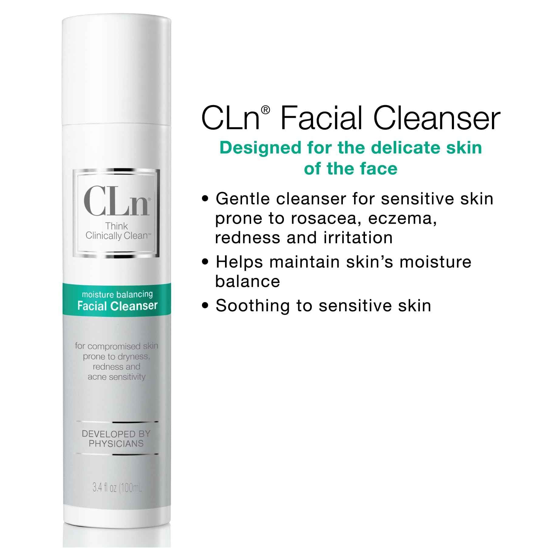 CLn® Facial Cleanser - Hydrating Facial Cleanser with Glycerin, For Skin Prone to Dryness, Eczema, Redness, Irritation & Acne Sensitivity, Fragrance-Free & Paraben-Free, 3.4 fl. oz.