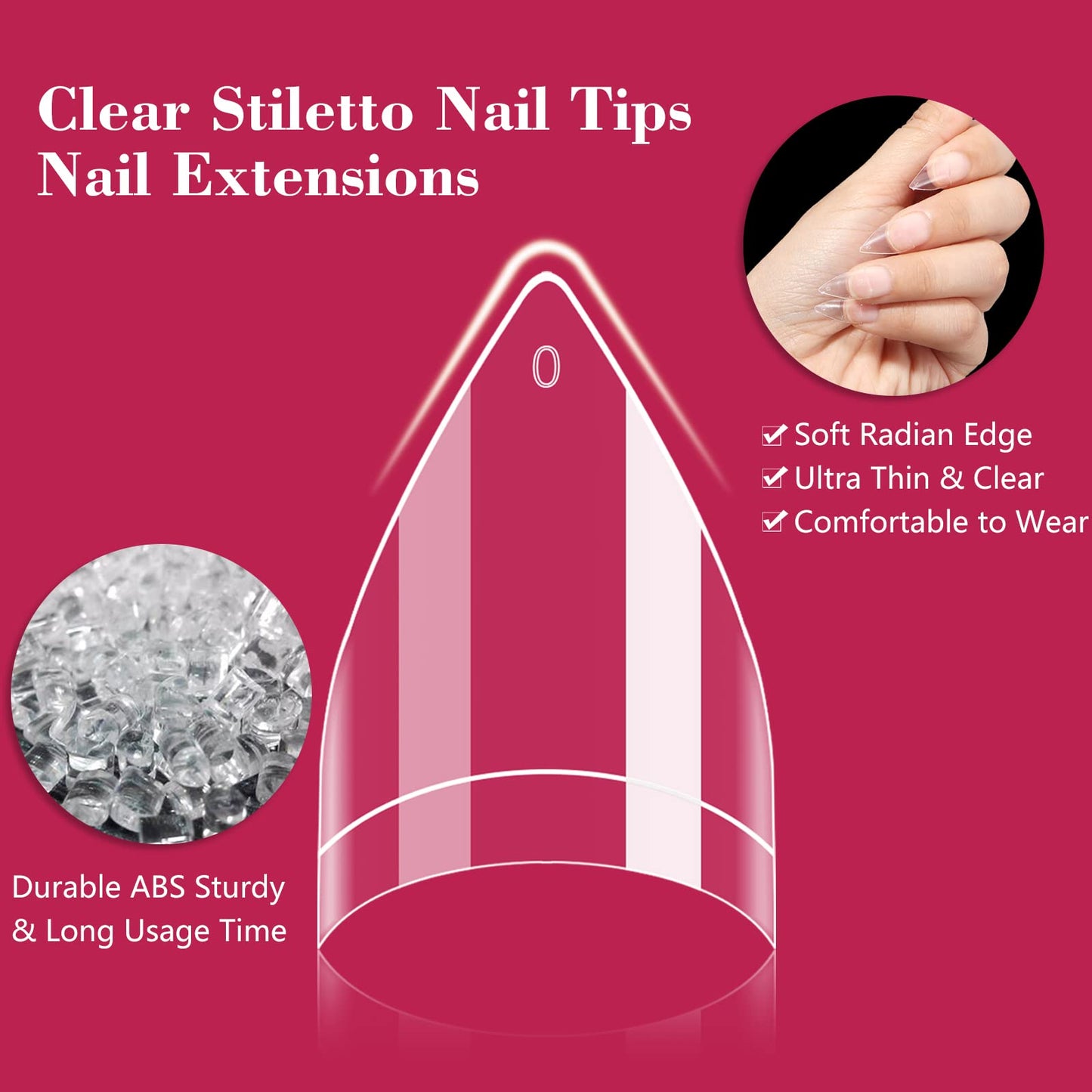 500PCS Short Stiletto Nail Tips for Acrylic Nails Professional, Extra Short Clear False Nails French Tips Artificial Nail Extension for Manicure Nail Salon Supplies DIY Home,10 Sizes